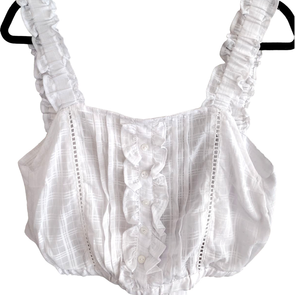 Iky & Me | White Tie-Back Boho Peasant/Milk-Maid Crop Top